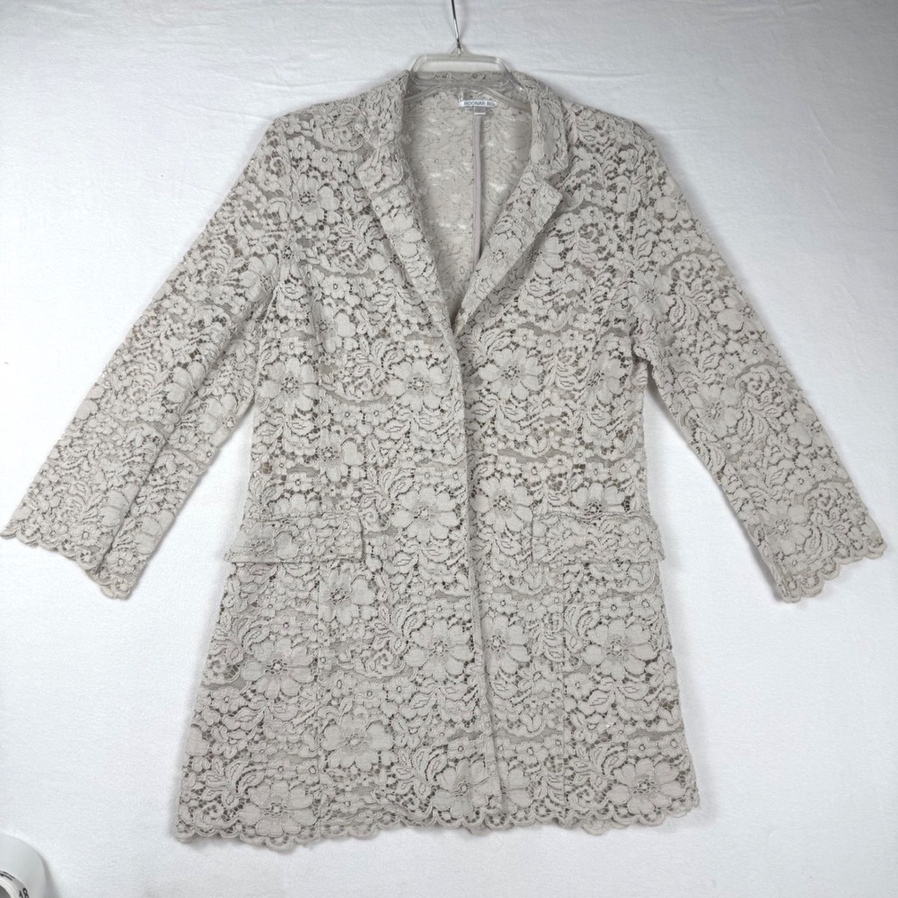 Bognar Blu Lace Blazer Large Beige Cottagecore Romantic Made In Italy Longline